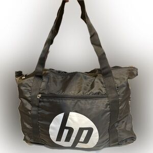 HP BLACK NYLON LOGO TOP ZIP TOTE WITH FRONT BACK ZIP POCKETS COMPUTER TECH BAG